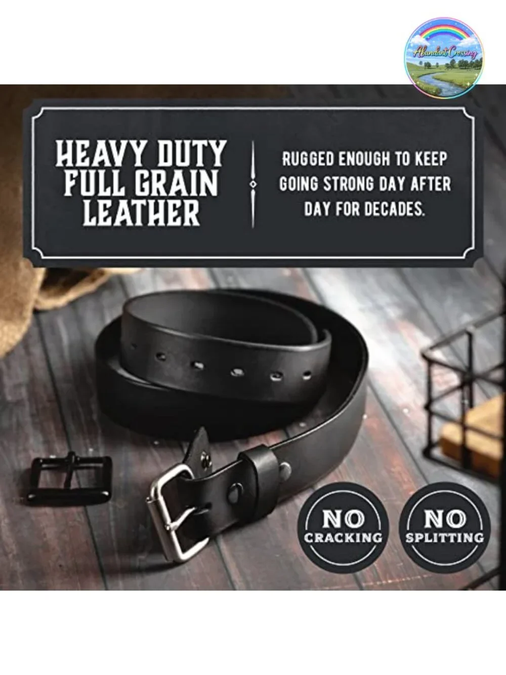 Full Grain Leather Belt Strap Snap Closure 1.5 Inch Made in USA Western Cowboy